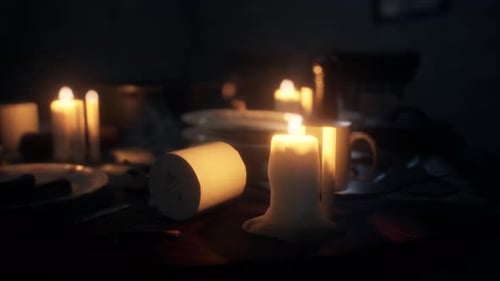 Realistic Flickering Candles on Dark Table Loop