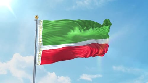 Realistic Waving Flag in Blue Sky Seamless Loop