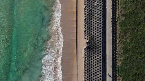 Top Down of Cronulla Boardwalk and Wave Lines, Sydney