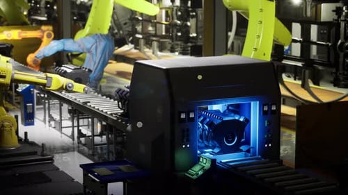 Automatisation industrielle moderne avec bras robotiques et technologie de chaîne de montage