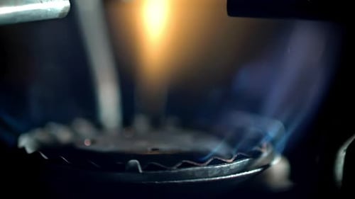 Gas Burns in the Kitchen Burner Filmed on a Highspeed Camera at 1000 Fps