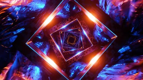 Flying in a futuristic tunnel through sparkling cubes. Infinitely looped animation