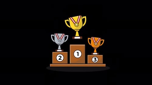 Animated Trophies on Podium Line. Winner 1st 2st and 3st Position Video - Transparent