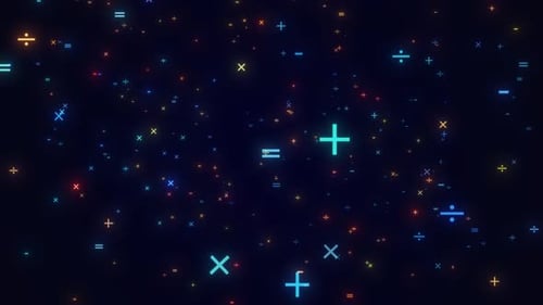 Mathematical Symbol Flying On The Black Screen, General Math Symbol Animation.