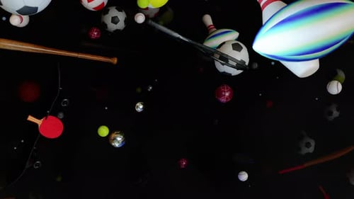 Looping Animation of Various Sports Equipment Falling