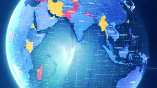 Animated Digital Globe with Data Network and Country Zoom