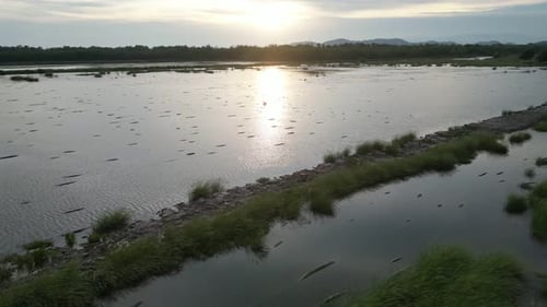 Aerial View of Wetland at Sunrise