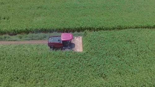Aerial View of a Tractor working a Cornfield