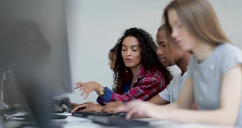 Students in a computer science class