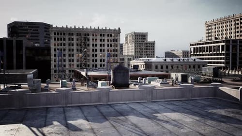Cityscape at Sunset with the Roofs of Towering Buildings in Full Display