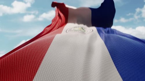 Realistic Paraguay National Flag Waving in Slow Motion