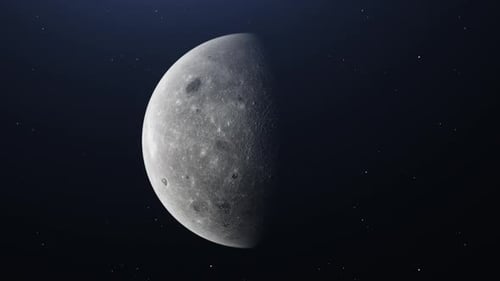 Realistic Moon Spinning in Starry Space Background