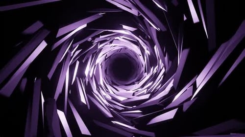 Rotierender Tunnel aus unebener polygonaler Oberfläche mit flackerndem Licht.
