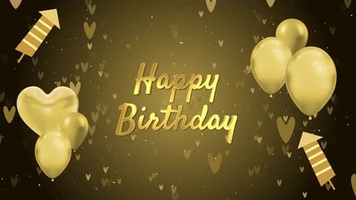 Golden Happy Birthday Celebration Title with Balloons