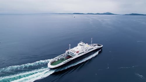 Passenger and Vehicle Ferry in Norwegian Fjord