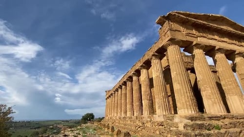 Left-to-Right Panning Shot of Ancient Ruins in Agrigento, Sicily