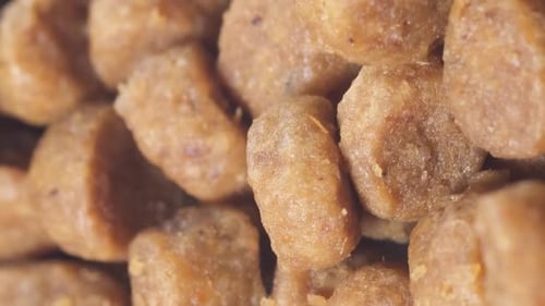 Dry Dog Food Rotates in a Circle Close Up Vertical Video