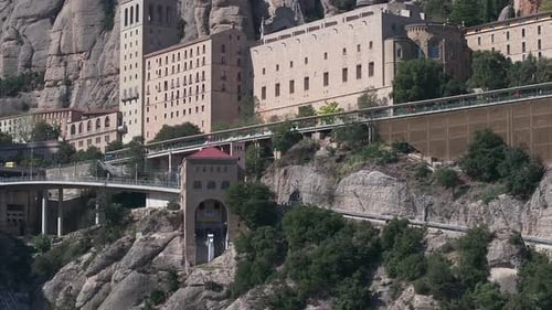 Aerial View of the Benedict Church Abbey of Monserrat From Barcelona Spain