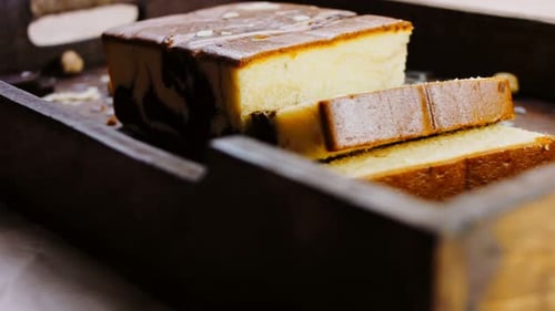 Marbled Cake on Rustic Tray, Ready to Eat