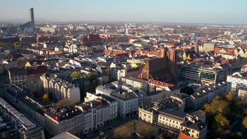 Architectural Buildings At The Historic Market Square Of Wrocław In Southwestern Poland. Aerial Dron