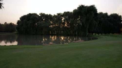 Green Golf Course with Willow and Pond Views