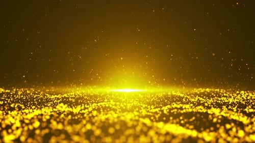 Golden Glowing Particle Wave Digital Background Loop