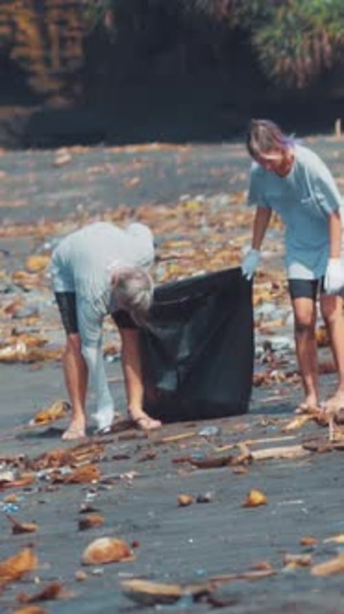 Volunteers Clean Up Plastic Waste on a Beautiful Bali Beach
