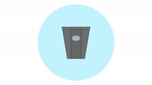 Flat Design Animated Trash Can Icon with Paper Drop
