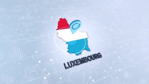 Luxembourg Map and Flag with Animated Location Pin Icon