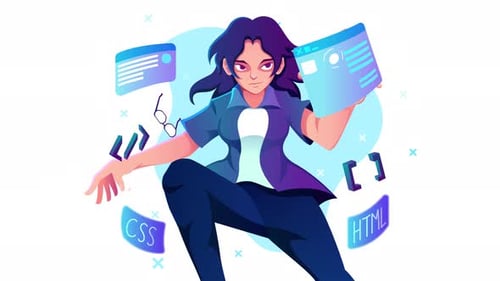 Animated Programmer Character with Coding Interface Elements