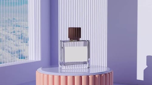 Elegant Product Showcase with Perfume Bottle and Pastel Aesthetics