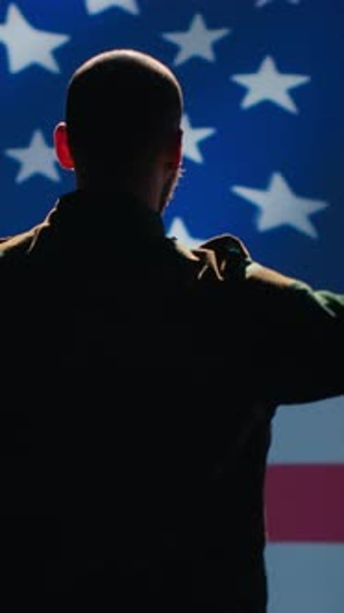 Vertical Video Soldier Serving in United States Armed Forces Doing Patriotic Gesturing