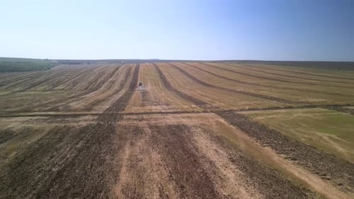 Tractor working on the field doing tillage with cultivator