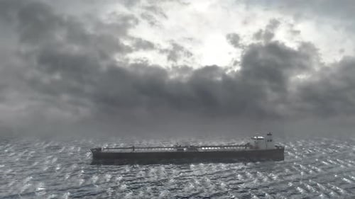 Oil tanker (LPG or chemical) floating at sea, aerial view