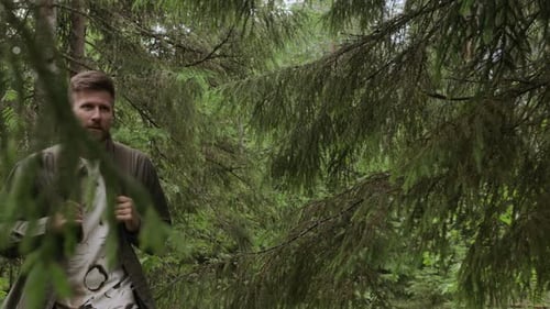 Man Walking in Woods