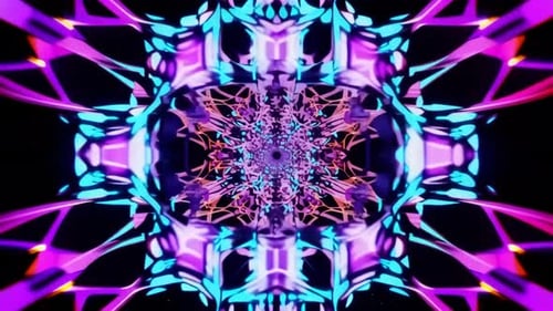 Abstract Neon Kaleidoscope Tunnel Symmetrical Pattern