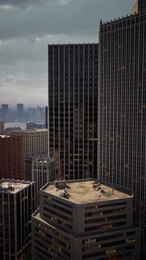 3D Corporate City Buildings Fly Through Vertical Animation