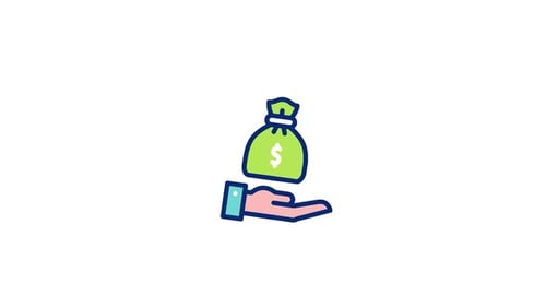 Animated Flat Design Money Bag Dropping into Hand Icon