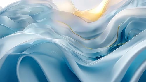 Abstract flowing light blue fabric with gold accents