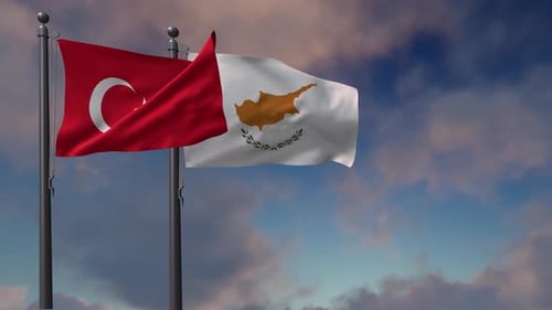 Realistic Waving Flags of Turkey and Cyprus