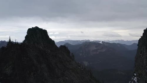 Rugged Mountain Peaks In The Cascade Ranges Near Mount Rainier In Washington State, United States. A