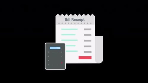 Flat Design Bill Receipt and Calculator Reveal Animation