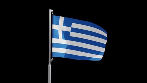 Realistic Waving Greek Flag on Pole Animation