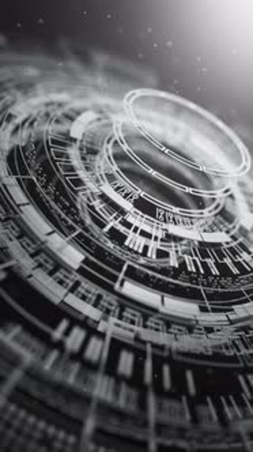 Futuristische HUD-Elemente für digitale Benutzeroberflächen in Schwarzweiß. Animation in Endlosschleife
.