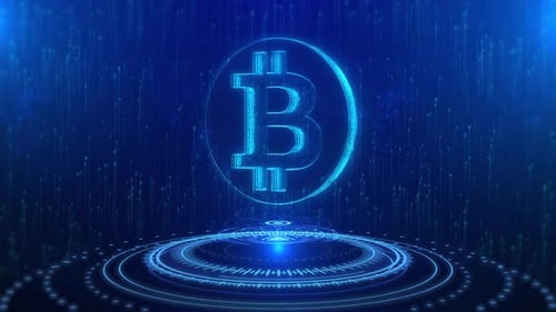 Bitcoin Text Cyberspace Future Digital Technology Hologram Concept
