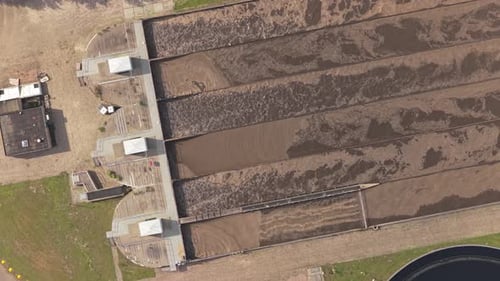 Aerial sewage works with oxidation ditches and tanks, Netherlands