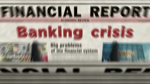 Banking crisis finance and economy newspaper printing press