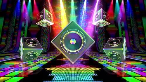 Dynamic Neon Speaker Cubes Music Party Background