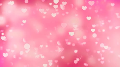 Romantic Pink Background with Floating Hearts and Bokeh