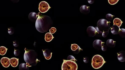 fresh Healthy fig Fruits Falling down on transparent alpha channel Background. closeup shot
